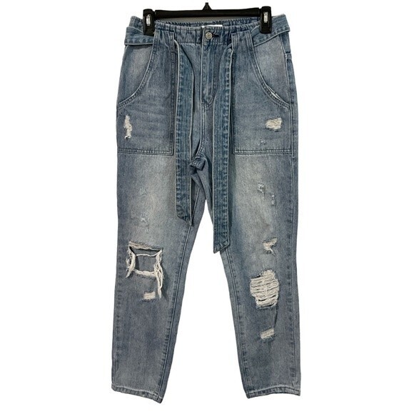 VERVET Distressed Tie Waisted Belted Jeans High Rise Size 27 - Picture 1 of 7